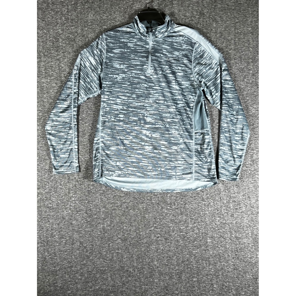 Nike Running Dri-FIT Mens Large Gray White Glitch Quarter Zip Pullover Shirt